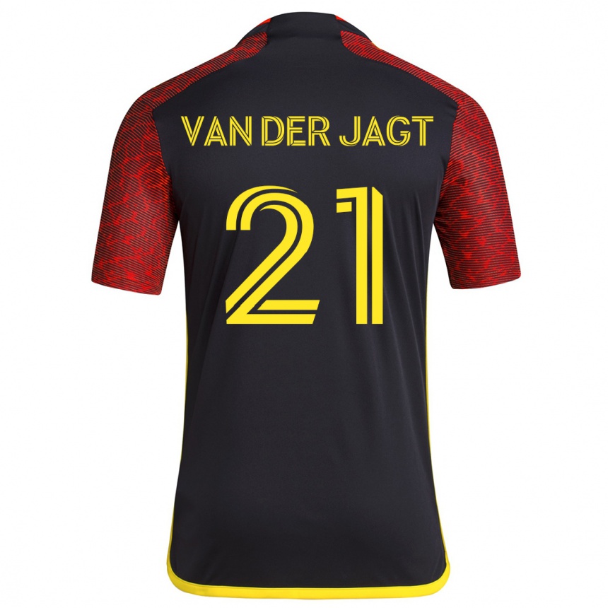 Damen Fußball Olivia Van Der Jagt #21 Rot Schwarz Auswärtstrikot Trikot 2024/25 T-Shirt Luxemburg