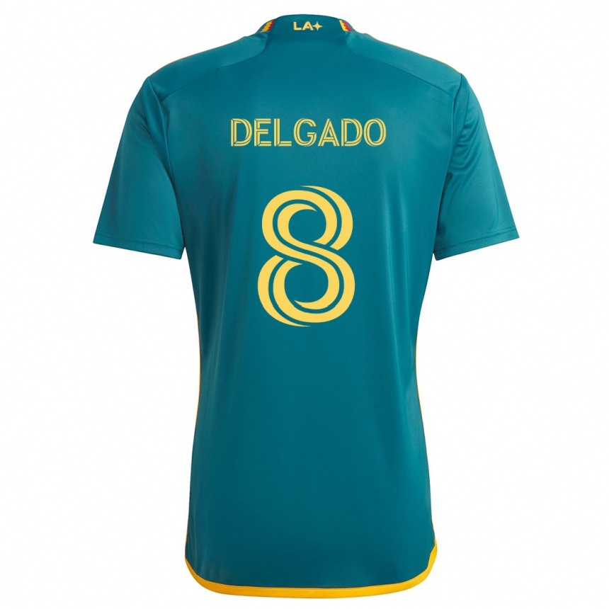 Damen Fußball Mark Delgado #8 Grün Gelb Auswärtstrikot Trikot 2024/25 T-Shirt Luxemburg