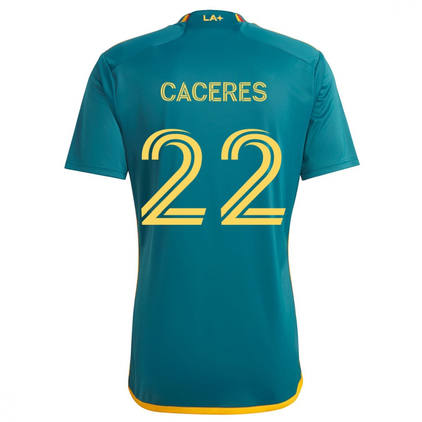 Damen Fußball Martín Cáceres #22 Grün Gelb Auswärtstrikot Trikot 2024/25 T-Shirt Luxemburg