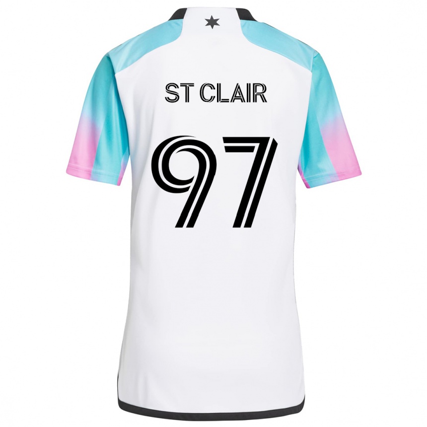 Damen Fußball Dayne St. Clair #97 Weiß Blau Schwarz Auswärtstrikot Trikot 2024/25 T-Shirt Luxemburg