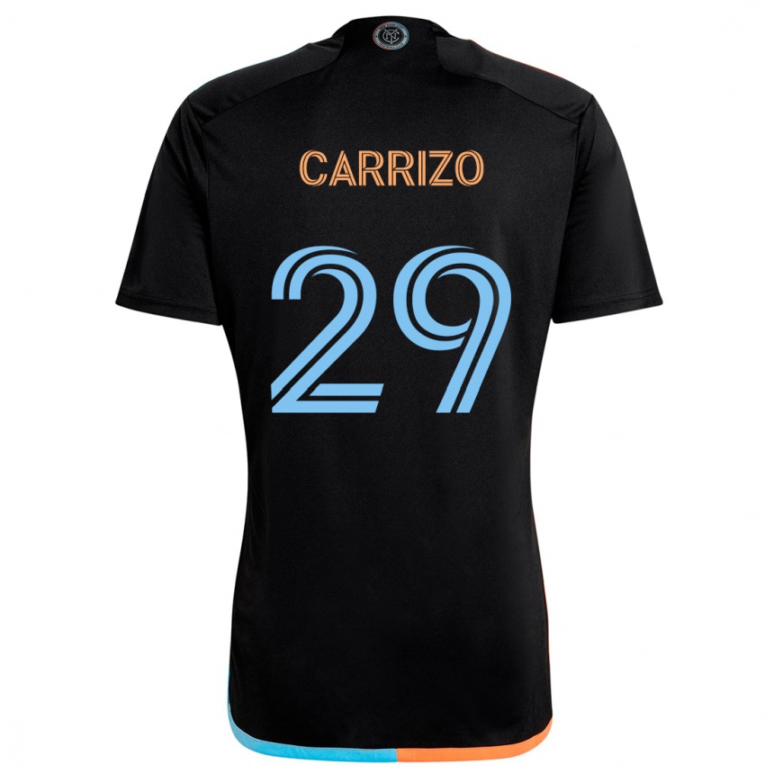 Damen Fußball Máximo Carrizo #29 Schwarz Orange Blau Auswärtstrikot Trikot 2024/25 T-Shirt Luxemburg