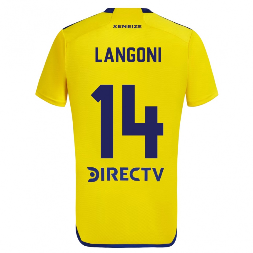 Damen Fußball Luca Langoni #14 Gelb Blau Auswärtstrikot Trikot 2024/25 T-Shirt Luxemburg