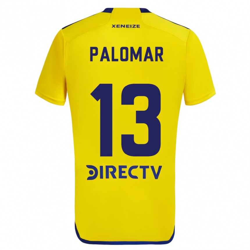 Damen Fußball Estefania Palomar #13 Gelb Blau Auswärtstrikot Trikot 2024/25 T-Shirt Luxemburg