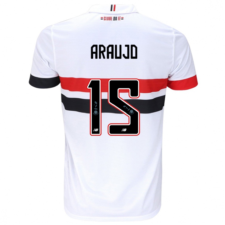 Kinder Fußball Michel Araújo #15 Weiß Rot Schwarz Heimtrikot Trikot 2024/25 T-Shirt Luxemburg