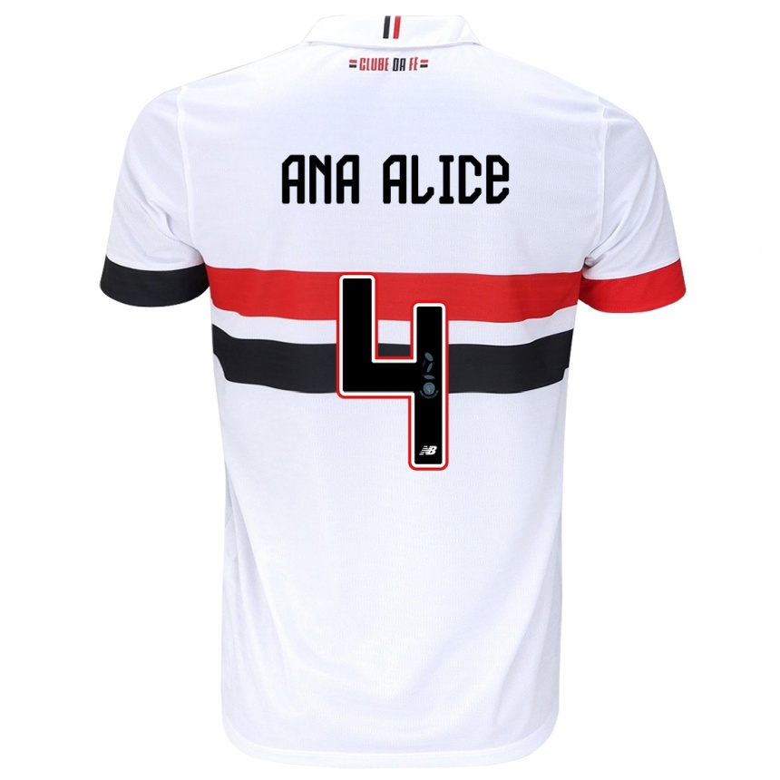 Kinder Fußball Ana Alice Luciano Da Silva #4 Weiß Rot Schwarz Heimtrikot Trikot 2024/25 T-Shirt Luxemburg