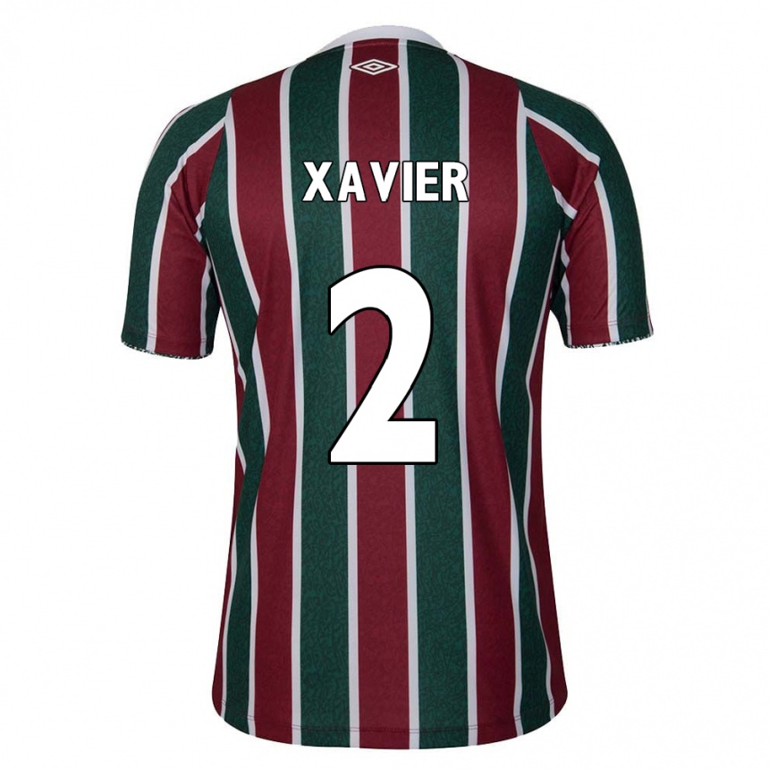 Kinder Fußball Samuel Xavier #2 Grün Kastanienbraun Weiß Heimtrikot Trikot 2024/25 T-Shirt Luxemburg