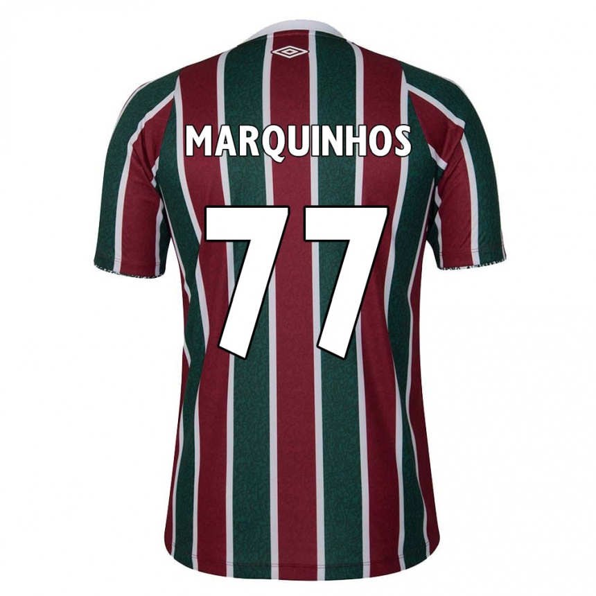 Kinder Fußball Marquinhos #77 Grün Kastanienbraun Weiß Heimtrikot Trikot 2024/25 T-Shirt Luxemburg