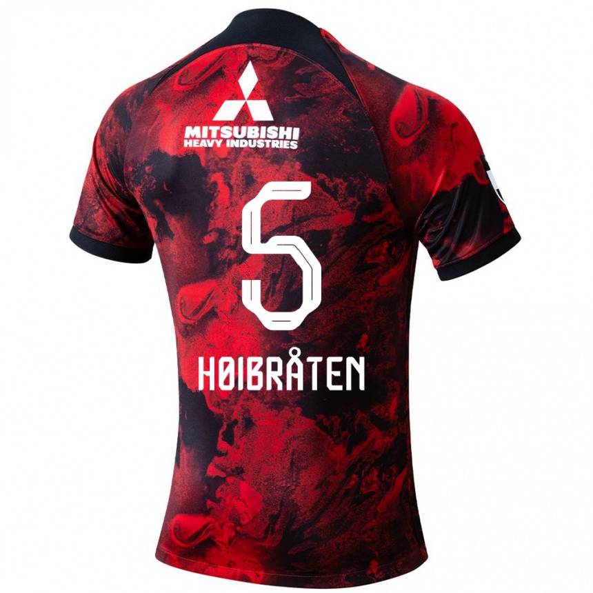 Kinder Fußball Marius Høibråten #5 Rot Schwarz Heimtrikot Trikot 2024/25 T-Shirt Luxemburg