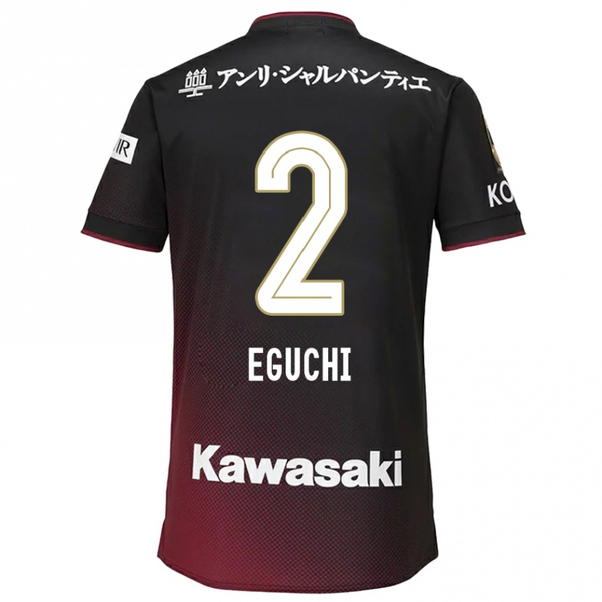 Kinder Fußball Takuma Eguchi #2 Schwarz Rot Heimtrikot Trikot 2024/25 T-Shirt Luxemburg