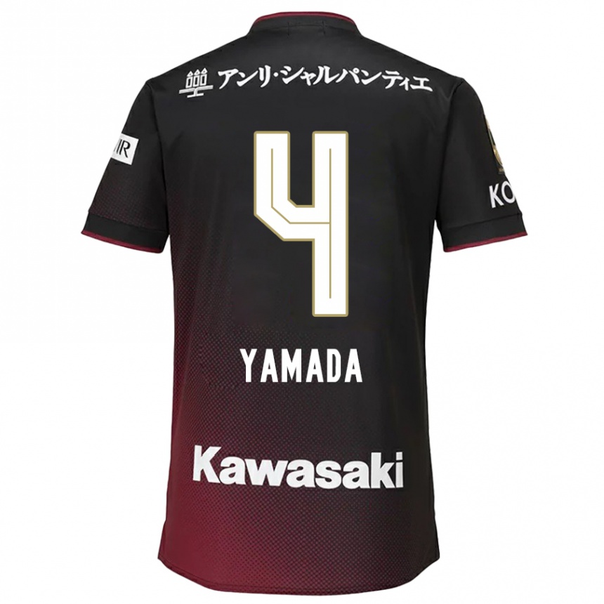 Kinder Fußball Kaito Yamada #4 Schwarz Rot Heimtrikot Trikot 2024/25 T-Shirt Luxemburg