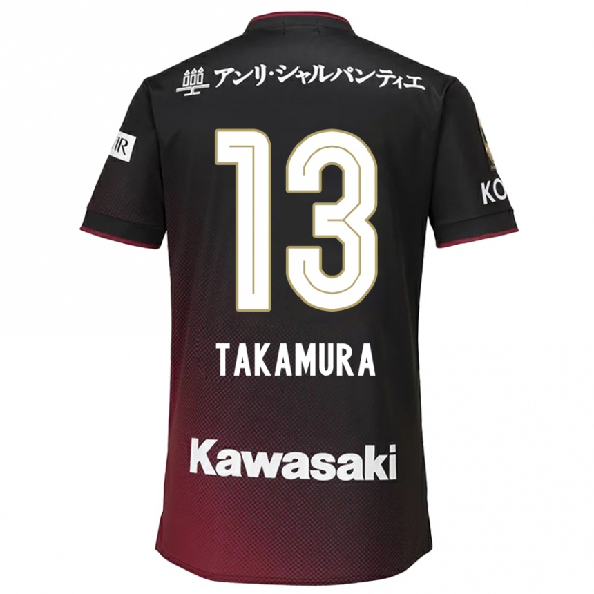 Kinder Fußball Tokiya Takamura #13 Schwarz Rot Heimtrikot Trikot 2024/25 T-Shirt Luxemburg