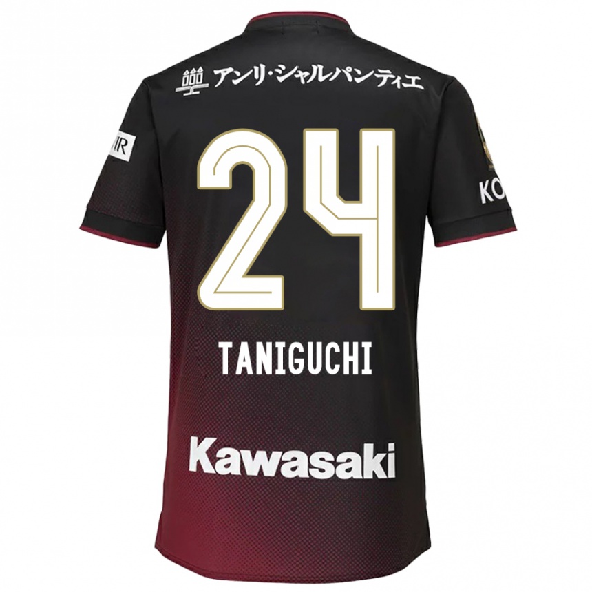 Kinder Fußball Hiroto Taniguchi #24 Schwarz Rot Heimtrikot Trikot 2024/25 T-Shirt Luxemburg