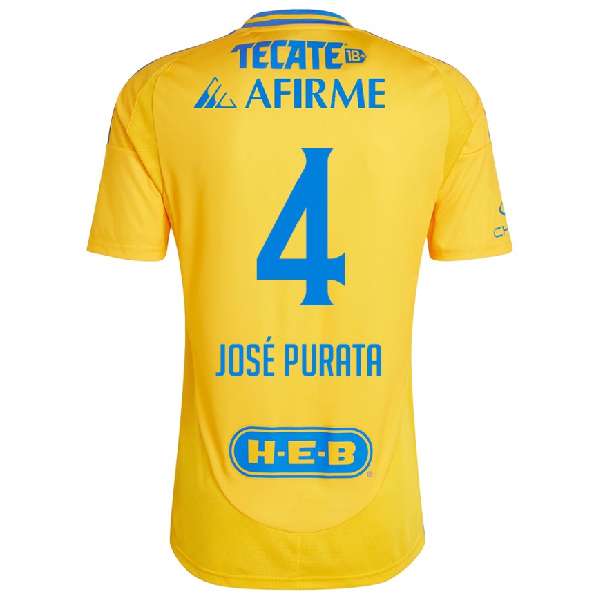 Kinder Fußball Juan José Purata #4 Goldgelb Heimtrikot Trikot 2024/25 T-Shirt Luxemburg