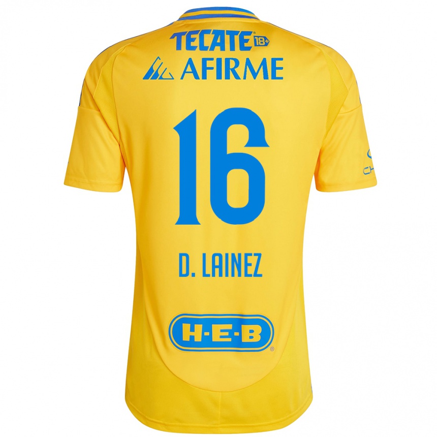 Kinder Fußball Diego Lainez #16 Goldgelb Heimtrikot Trikot 2024/25 T-Shirt Luxemburg