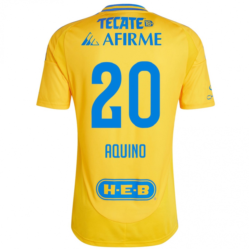 Kinder Fußball Javier Aquino #20 Goldgelb Heimtrikot Trikot 2024/25 T-Shirt Luxemburg