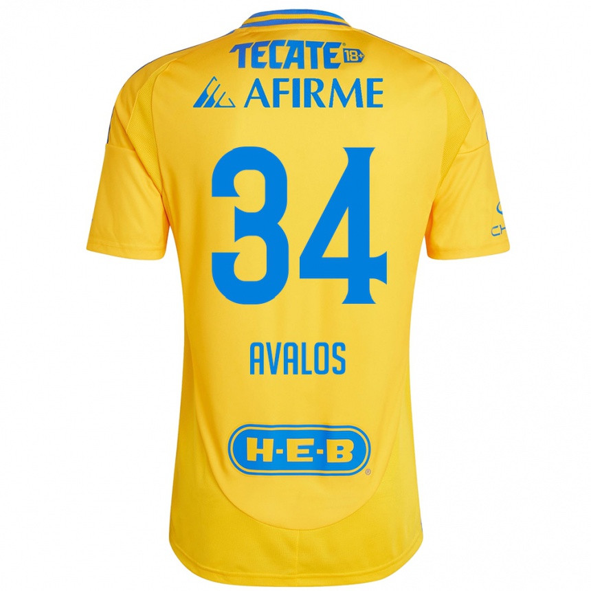 Kinder Fußball Erick Avalos #34 Goldgelb Heimtrikot Trikot 2024/25 T-Shirt Luxemburg