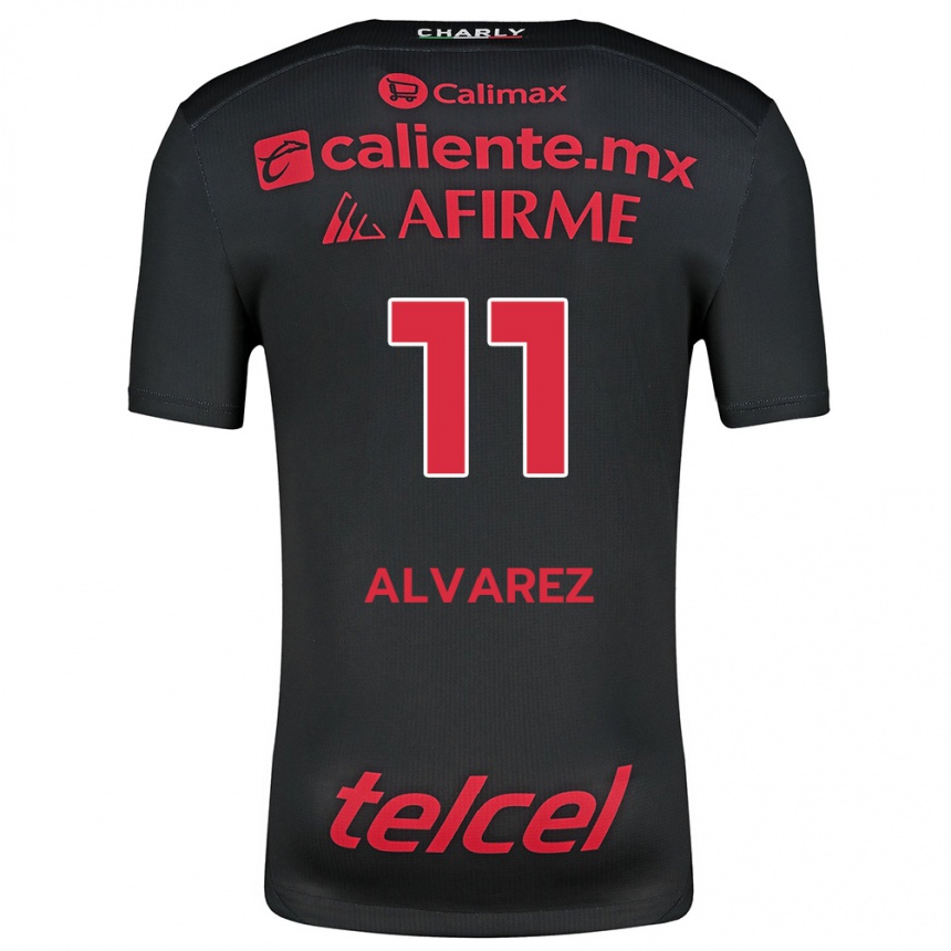 Kinder Fußball Efraín Álvarez #11 Schwarz Rot Heimtrikot Trikot 2024/25 T-Shirt Luxemburg