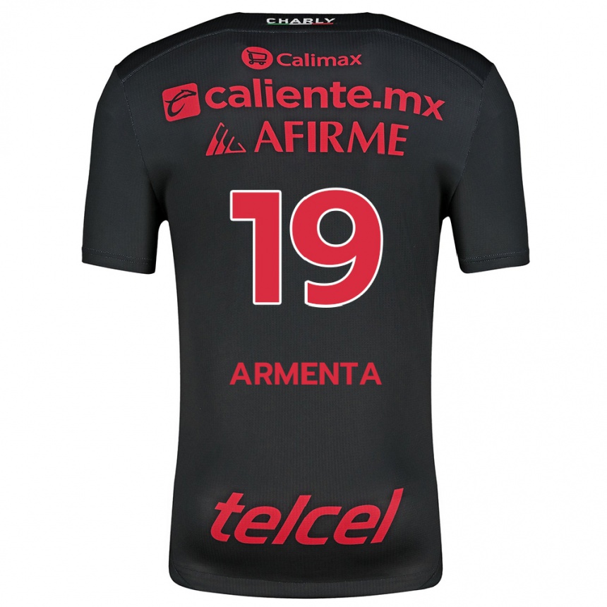 Kinder Fußball Eduardo Armenta #19 Schwarz Rot Heimtrikot Trikot 2024/25 T-Shirt Luxemburg