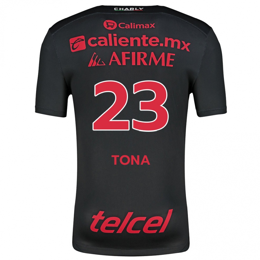 Kinder Fußball Iván Tona #23 Schwarz Rot Heimtrikot Trikot 2024/25 T-Shirt Luxemburg