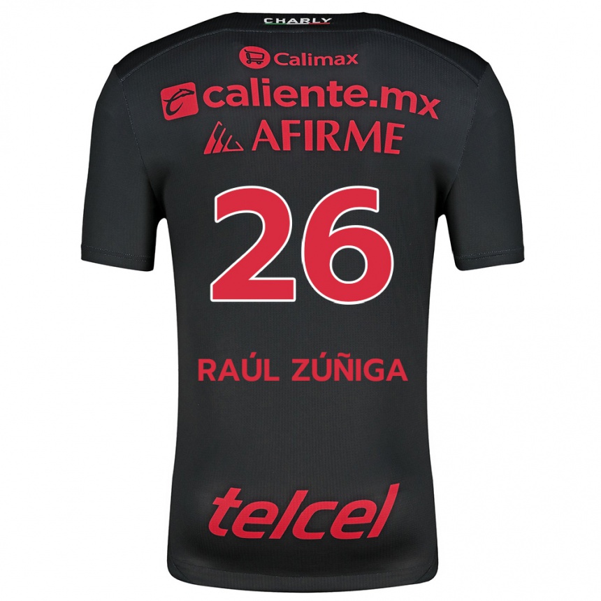 Kinder Fußball José Raúl Zúñiga #26 Schwarz Rot Heimtrikot Trikot 2024/25 T-Shirt Luxemburg