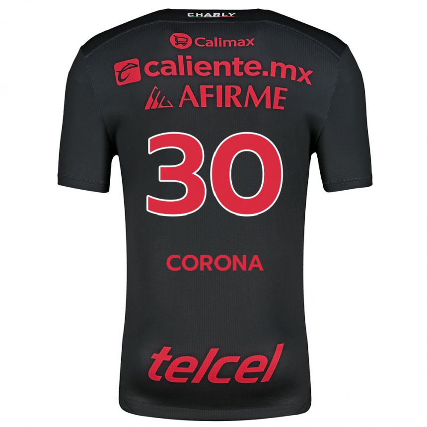 Kinder Fußball Jesús Corona #30 Schwarz Rot Heimtrikot Trikot 2024/25 T-Shirt Luxemburg