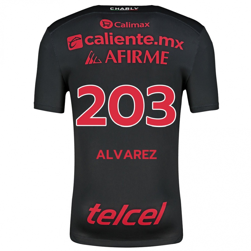 Kinder Fußball Jaime Álvarez #203 Schwarz Rot Heimtrikot Trikot 2024/25 T-Shirt Luxemburg