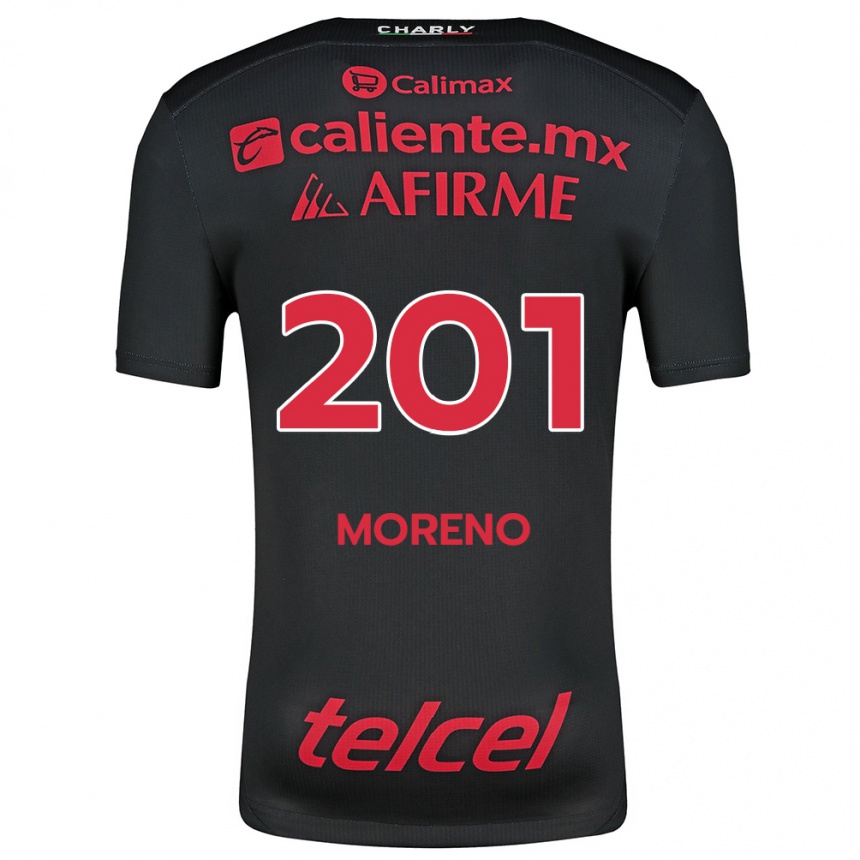 Kinder Fußball Jesús Moreno #201 Schwarz Rot Heimtrikot Trikot 2024/25 T-Shirt Luxemburg