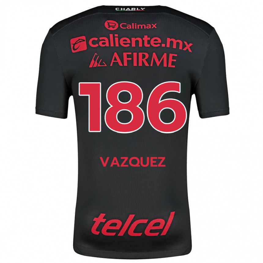 Kinder Fußball Octavio Vázquez #186 Schwarz Rot Heimtrikot Trikot 2024/25 T-Shirt Luxemburg