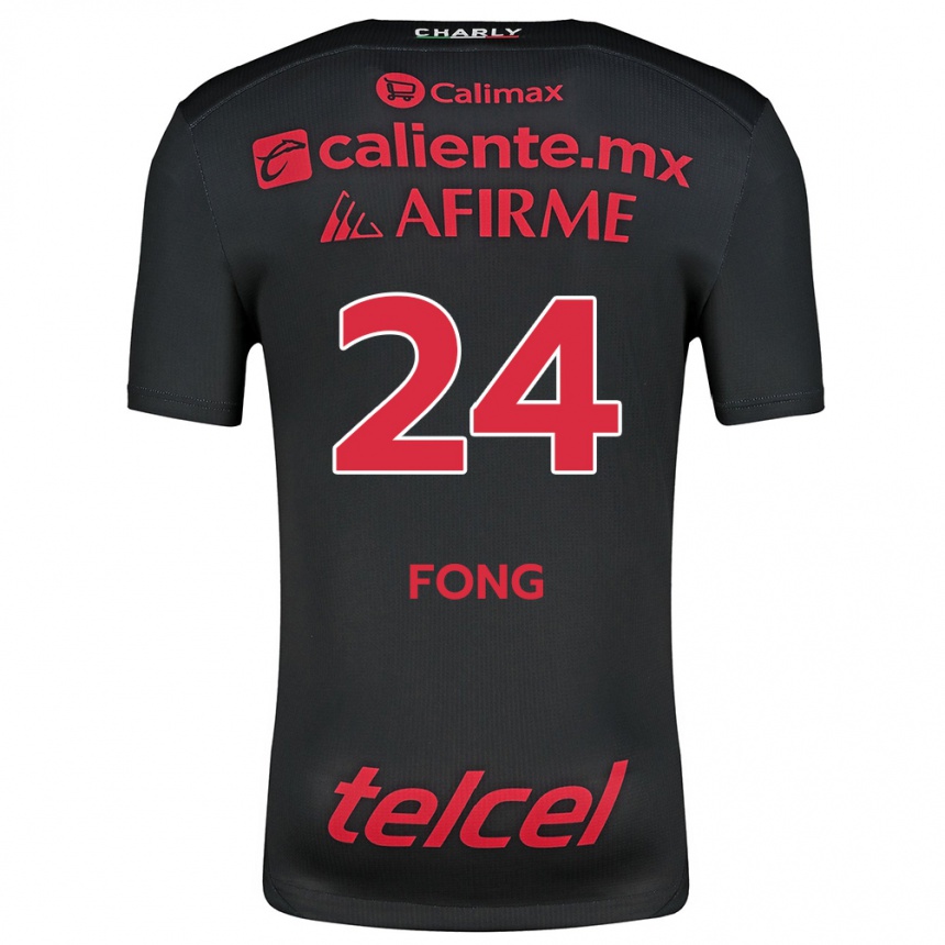 Kinder Fußball Michel Fong #24 Schwarz Rot Heimtrikot Trikot 2024/25 T-Shirt Luxemburg