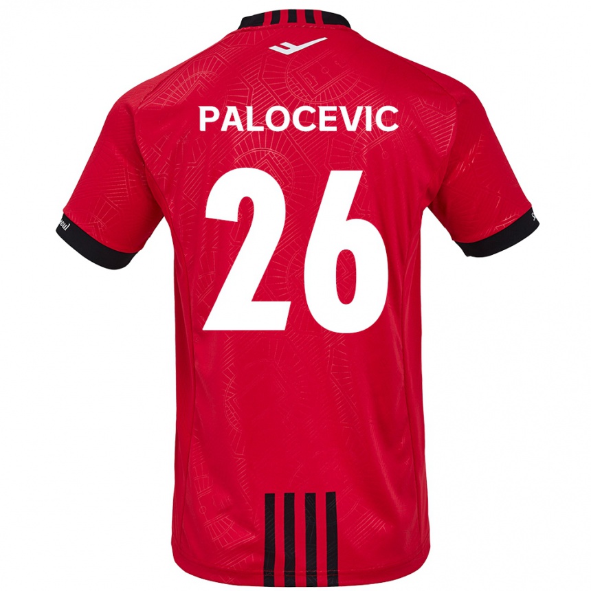 Kinder Fußball Aleksandar Palocevic #26 Rot Schwarz Heimtrikot Trikot 2024/25 T-Shirt Luxemburg