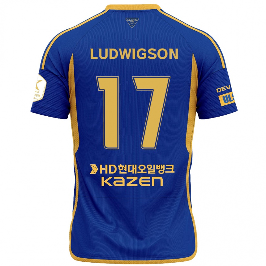 Kinder Fußball Gustav Ludwigson #17 Blau Gelb Heimtrikot Trikot 2024/25 T-Shirt Luxemburg