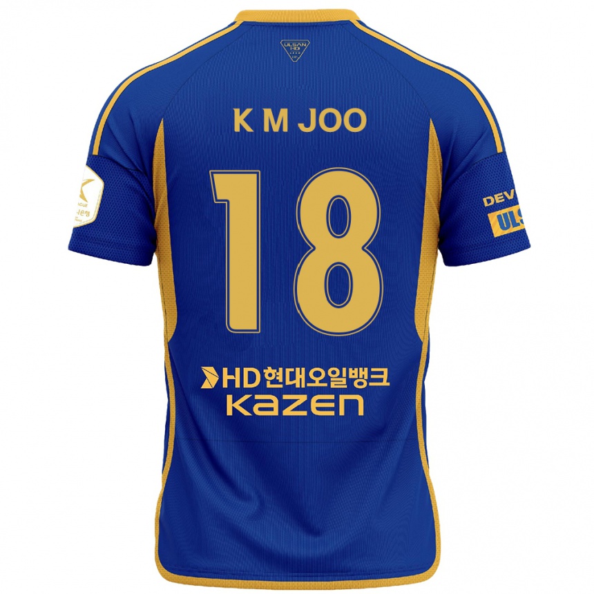 Kinder Fußball Min-Kyu Joo #18 Blau Gelb Heimtrikot Trikot 2024/25 T-Shirt Luxemburg