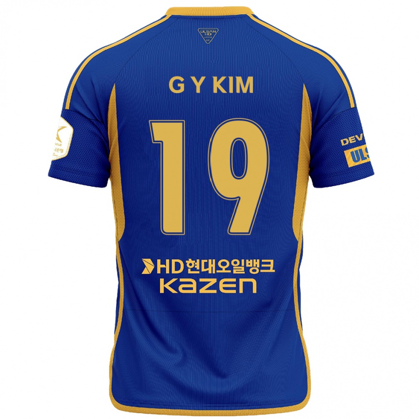 Kinder Fußball Young-Gwon Kim #19 Blau Gelb Heimtrikot Trikot 2024/25 T-Shirt Luxemburg