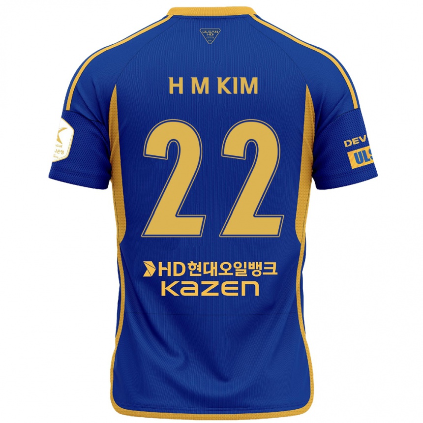 Kinder Fußball Min-Hyuk Kim #22 Blau Gelb Heimtrikot Trikot 2024/25 T-Shirt Luxemburg