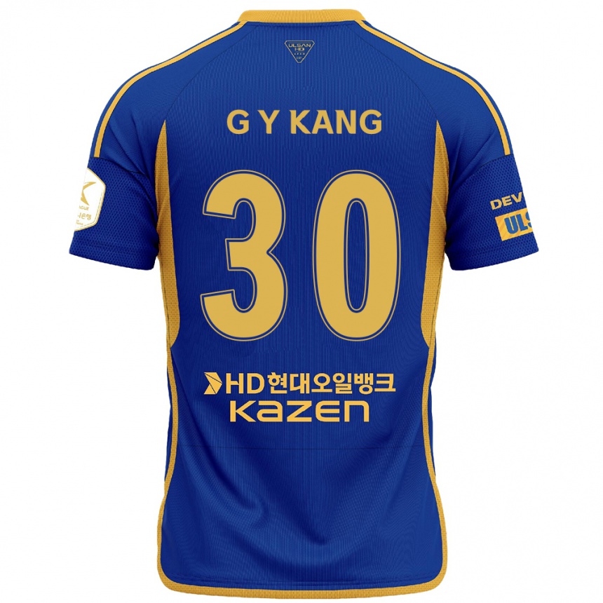 Kinder Fußball Yun-Gu Kang #30 Blau Gelb Heimtrikot Trikot 2024/25 T-Shirt Luxemburg