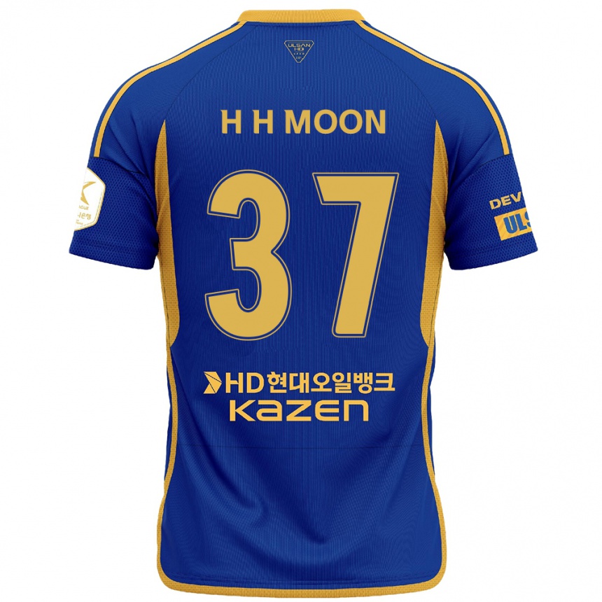 Kinder Fußball Hyeon-Ho Moon #37 Blau Gelb Heimtrikot Trikot 2024/25 T-Shirt Luxemburg