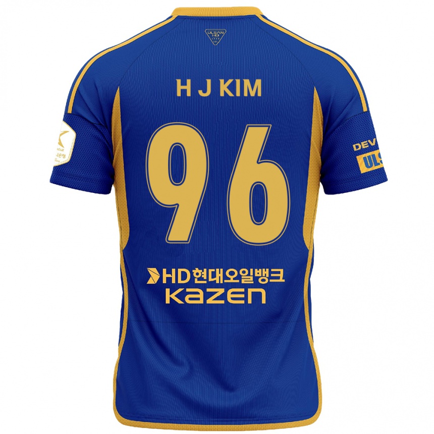 Kinder Fußball Ji-Hyun Kim #96 Blau Gelb Heimtrikot Trikot 2024/25 T-Shirt Luxemburg