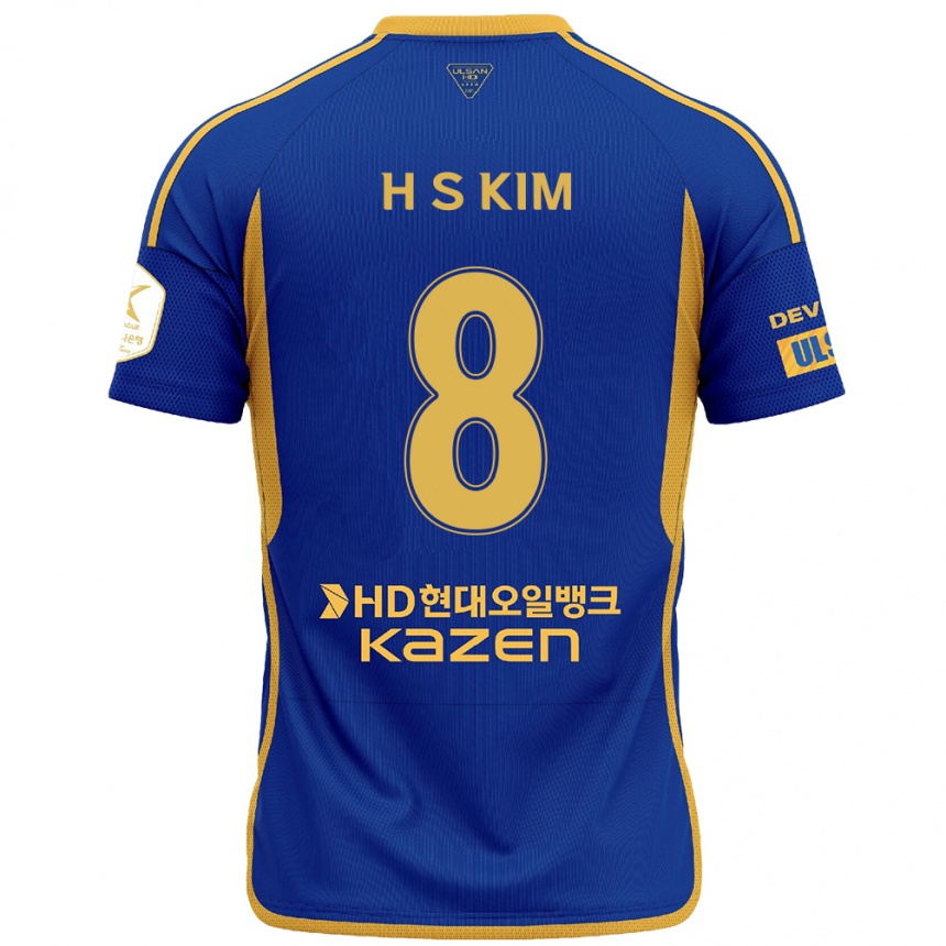 Kinder Fußball Seung-Hyun Kim #8 Blau Gelb Heimtrikot Trikot 2024/25 T-Shirt Luxemburg