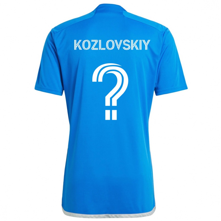 Kinder Fußball Sergei Kozlovskiy #0 Blau Weiss Heimtrikot Trikot 2024/25 T-Shirt Luxemburg