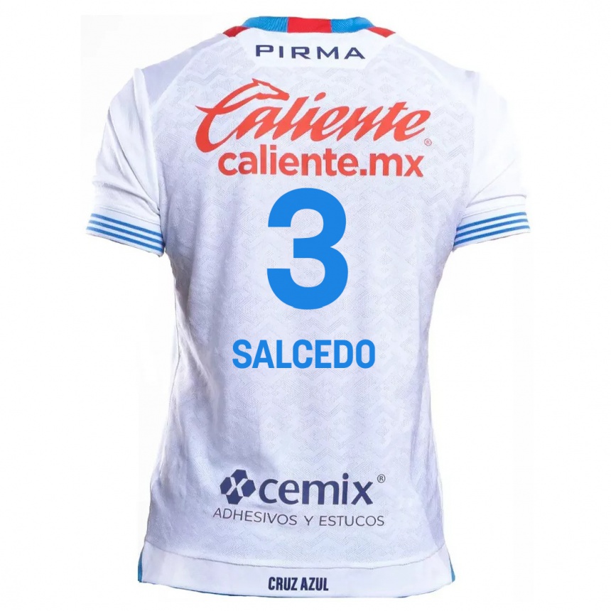 Kinder Fußball Carlos Salcedo #3 Weiß Blau Auswärtstrikot Trikot 2024/25 T-Shirt Luxemburg