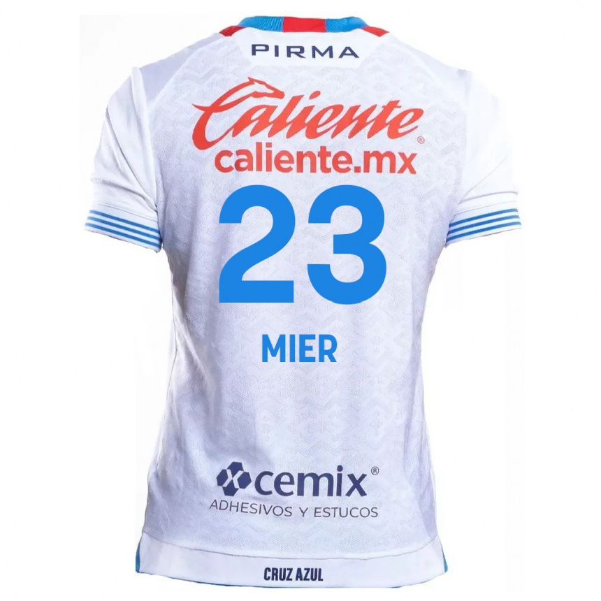 Kinder Fußball Kevin Mier #23 Weiß Blau Auswärtstrikot Trikot 2024/25 T-Shirt Luxemburg