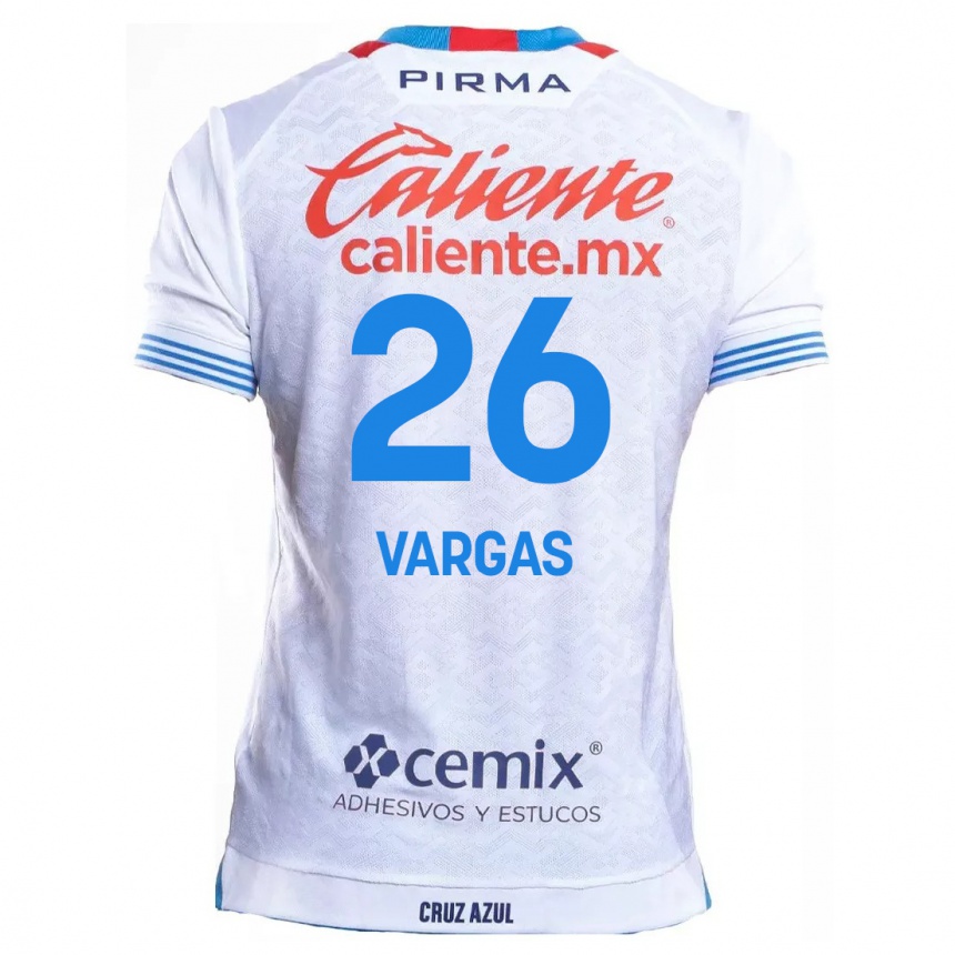 Kinder Fußball Carlos Vargas #26 Weiß Blau Auswärtstrikot Trikot 2024/25 T-Shirt Luxemburg