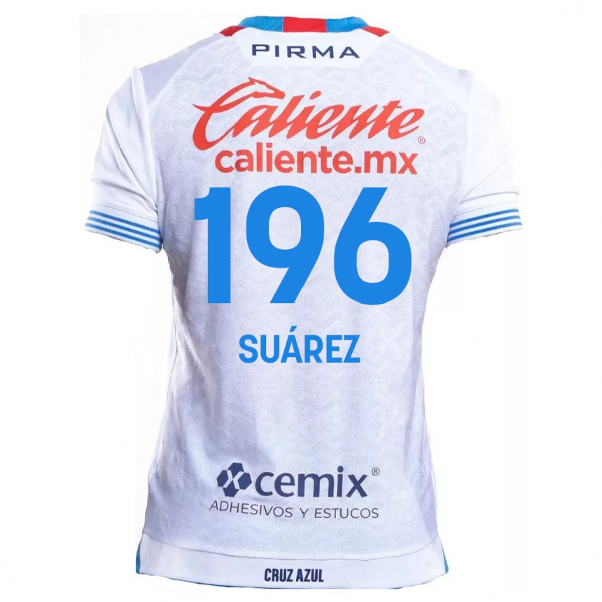 Kinder Fußball Javier Suárez #196 Weiß Blau Auswärtstrikot Trikot 2024/25 T-Shirt Luxemburg