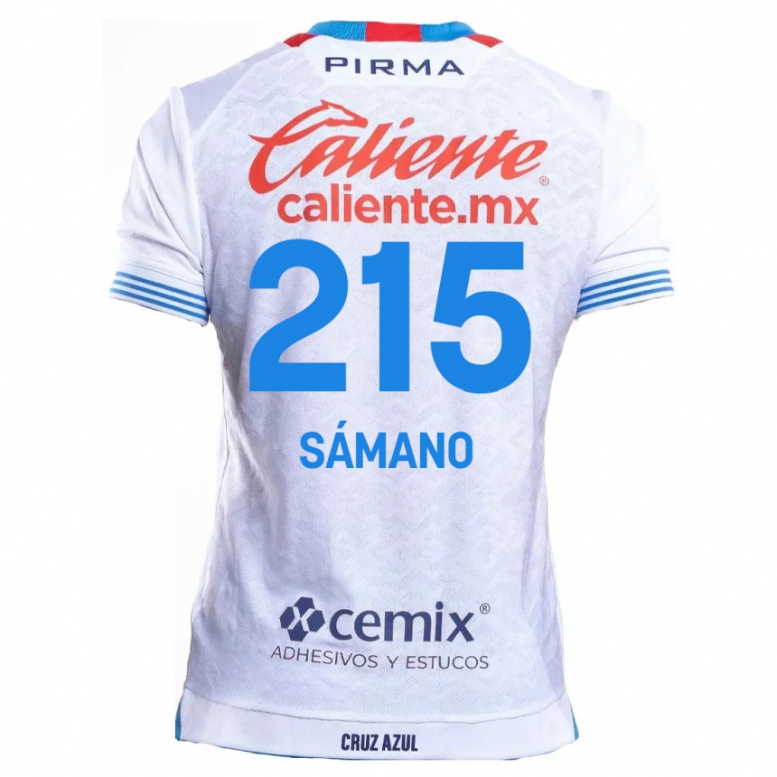 Kinder Fußball Fernando Sámano #215 Weiß Blau Auswärtstrikot Trikot 2024/25 T-Shirt Luxemburg