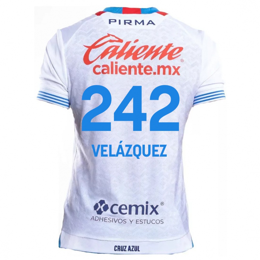 Kinder Fußball Karol Velázquez #242 Weiß Blau Auswärtstrikot Trikot 2024/25 T-Shirt Luxemburg