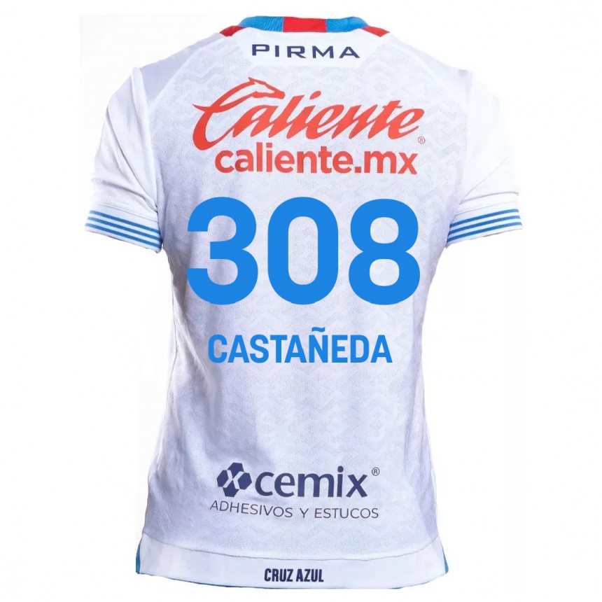 Kinder Fußball Emiliano Castañeda #308 Weiß Blau Auswärtstrikot Trikot 2024/25 T-Shirt Luxemburg