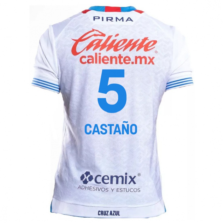 Kinder Fußball Kevin Castaño #5 Weiß Blau Auswärtstrikot Trikot 2024/25 T-Shirt Luxemburg