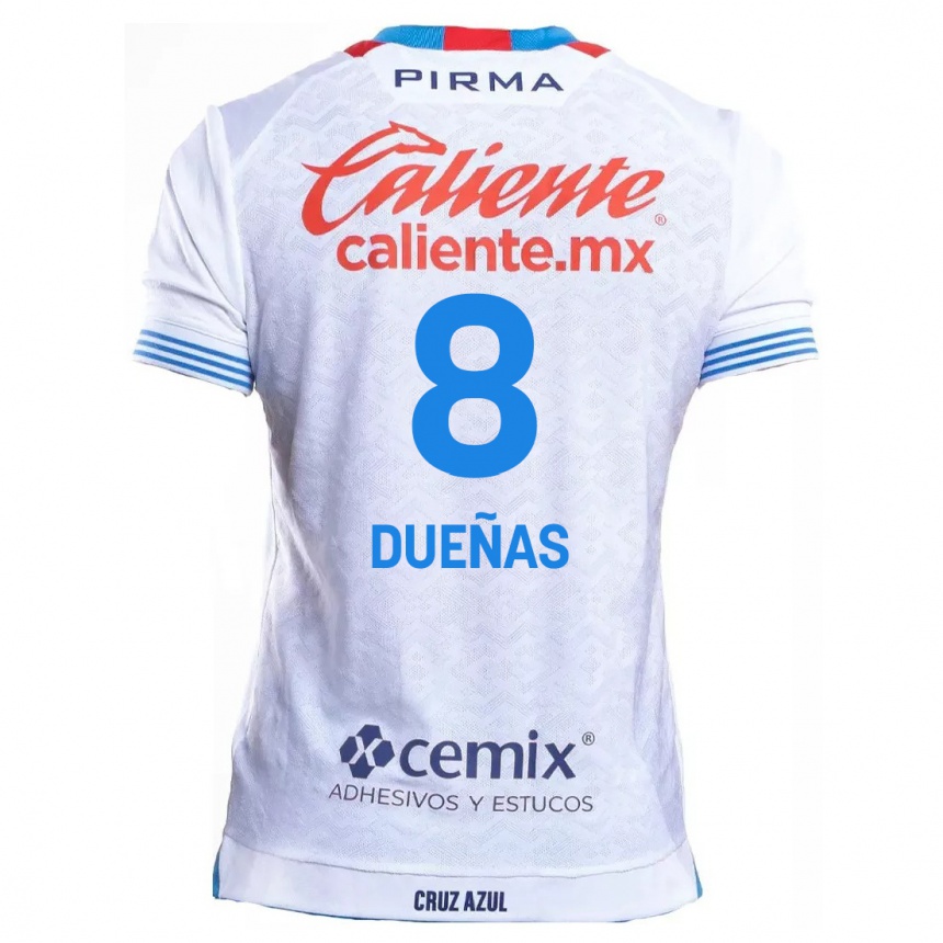 Kinder Fußball Jesús Dueñas #8 Weiß Blau Auswärtstrikot Trikot 2024/25 T-Shirt Luxemburg