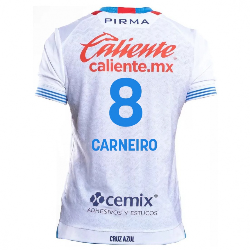 Kinder Fußball Gonzalo Carneiro #8 Weiß Blau Auswärtstrikot Trikot 2024/25 T-Shirt Luxemburg