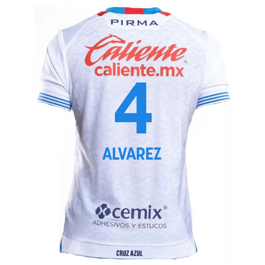 Kinder Fußball Gabriela Alvarez #4 Weiß Blau Auswärtstrikot Trikot 2024/25 T-Shirt Luxemburg